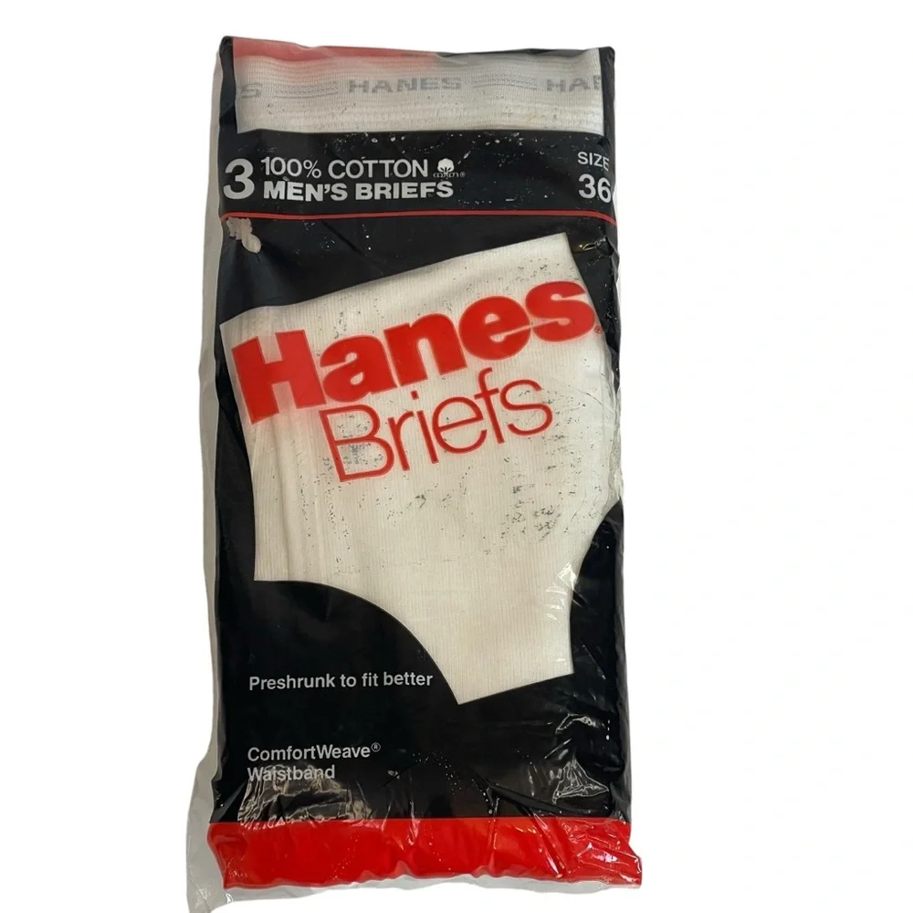 Vintage NOS 1987 HANES MENS Sz 36 Briefs White 3 Pack Tighty Whities Made In USA - Picture 1 of 8